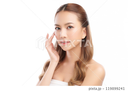 Beautiful young asian woman with clean fresh skin on white background, Face care, Facial treatment, Cosmetology, beauty and spa, Asian women portrait. 119899241