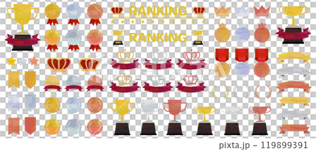 Ranking icons (watercolor, analog, hand-drawn, handwritten) Trophy Ribbon Medal Award Ceremony 119899391