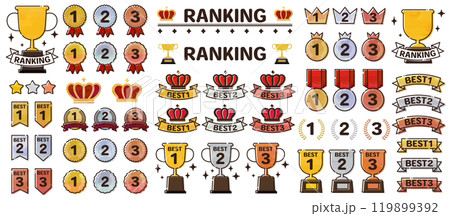 ランキングアイコン（水彩風・アナログ風・手描き風・手書き風）トロフィー  リボン メダル 表彰式 119899392