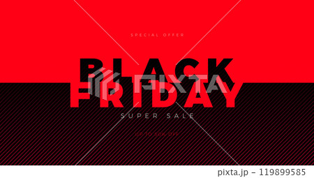 Black Friday Sale Banner with Glowing Neon Light Typography Lettering on Brick Wall Background. Vector Shopping Holiday Season Design for Promotion Flyer, Advertising Poster, Fashion Ads and Social 119899585