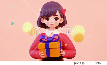 プレゼントをもらって喜ぶ女の子　クリスマス　生成AI画像 119899630