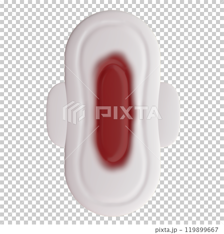 白天使用的帶有經血的衛生棉的 3D 插圖（前視圖）2 119899667