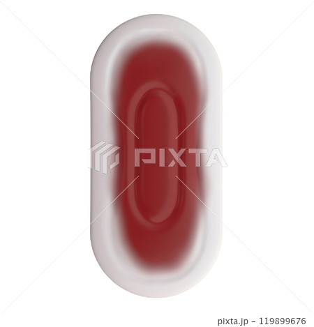 経血が付着した昼用羽なしの生理用ナプキンの3Dイラスト(正面)1 119899676