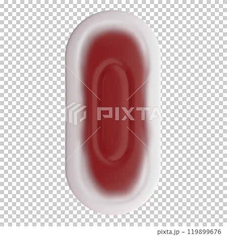 経血が付着した昼用羽なしの生理用ナプキンの3Dイラスト(正面)1 119899676