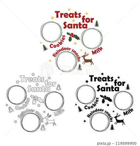 Festive Santa themed tray and plate design vector illustration for serving snacks and treats for the holiday season. Christmas elements for xmas banners, posters, postcards. Vector illustration 119899900