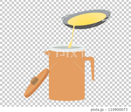 使用済みの食用油を再利用するために濾過してオイルポットに注ぐイラスト 使用済みの食用油を再利用するために濾過してオイルポットに注ぐイラスト 119900073