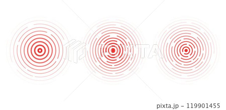 Concentric ripple circles set. Seismic Earthquake alert radar. Radial signal, sonar wave, soundwave rings. touch effect or pulse 119901455