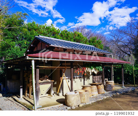 陽当たりの良い軒下に吊るされた干し野菜（東京都世田谷区） 119901932