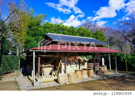 陽当たりの良い軒下に吊るされた干し野菜（東京都世田谷区） 119901934