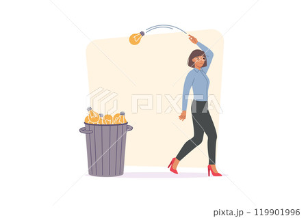 Businesswoman gives up on idea, throwing light bulbs in trash due to lack of ambition 119901996