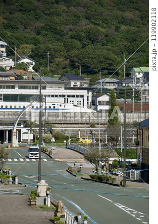 新幹線が通過する、JR二川駅前の風景 新幹線が通過する、JR二川駅前の風景 119902118