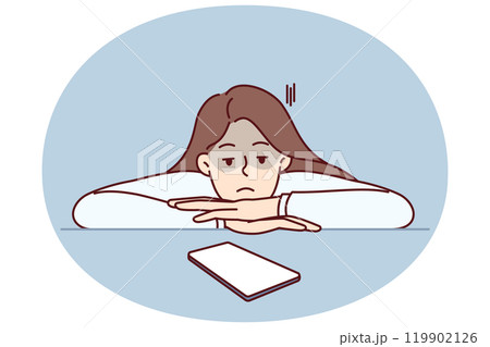 Woman looks at phone waiting for call from boyfriend or SMS message suffering from digital addiction Woman looks at phone waiting for call from boyfriend or SMS message suffering from digital addiction 119902126