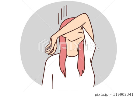 Unhappy woman hide face feeling depressed 119902341