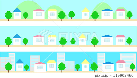 街並みの背景イラストセット　シンプルでかわいいベクター素材 119902460