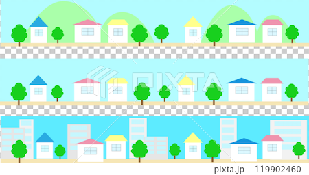 街並みの背景イラストセット　シンプルでかわいいベクター素材 119902460