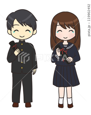 卒業する制服の男女（笑顔・涙） 119902492