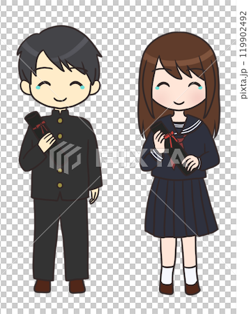 卒業する制服の男女（笑顔・涙） 119902492