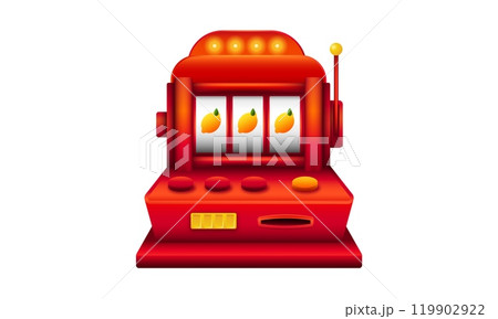 Red slot machine with lemon. Lucky machine for casino and gambling. 119902922