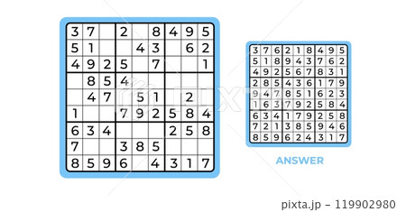 Sudoku boar intellectual game with numbers. Education game for brain activity. Sudoku boar intellectual game with numbers. Education game for brain activity. 119902980