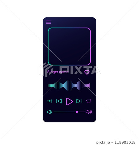 Modern music app UI with colorful track and playlist controls. Modern music app UI with colorful track and playlist controls. 119903019