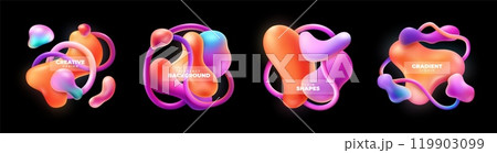 Abstract 3d elements. Liquid background with line neon graphic, modern plastic light bubbles. Fluid gradient posters, geometric blobs banner backdrop with circles. Vector design illustration 119903099