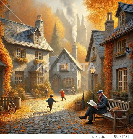 小さな村の秋の午後のイラスト 119903781