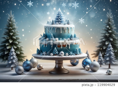 close up of delicious three tier cake with Christmas inside 119904029