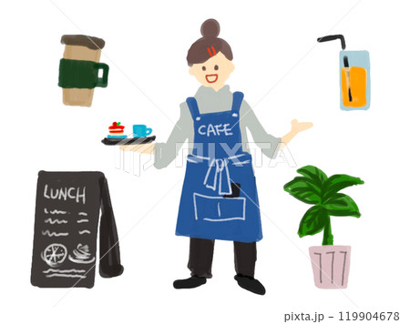 カフェで働く女性のイラスト 119904678