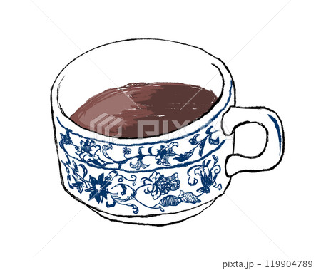 手描きの白と青のコーヒーカップのイラスト 119904789