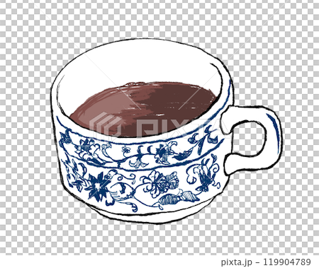 手描きの白と青のコーヒーカップのイラスト 119904789