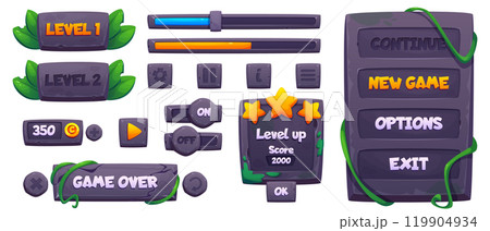 Jungle stone frame for cartoon game ui vector Jungle stone frame for cartoon game ui vector 119904934