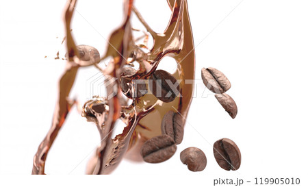 Coffee beans falling splash mockup, depth of field Coffee beans falling splash mockup, depth of field 119905010