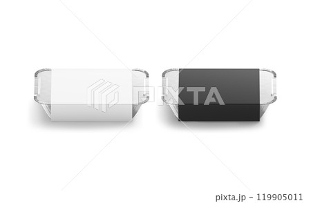 Blank black and white aluminium foil container paper label mockup 119905011