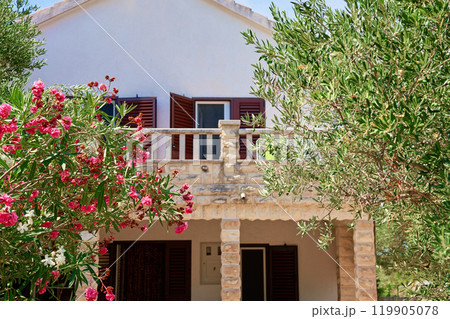 Villa at summer day with lush greenery Villa at summer day with lush greenery 119905078