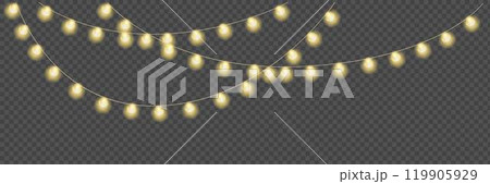 Festive Christmas light  glowing garland string on dark background. 119905929
