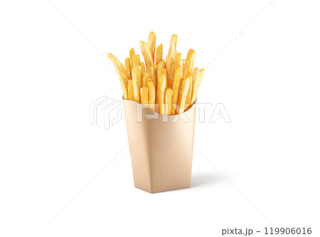 Blank craft paper pack with french fries mockup, side view 119906016