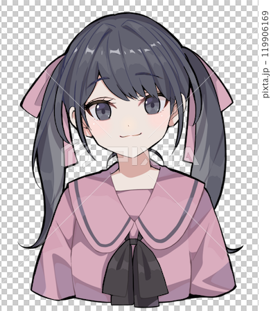 微笑む黒髪ツインテールの女性のバストアップイラストのイラスト素材