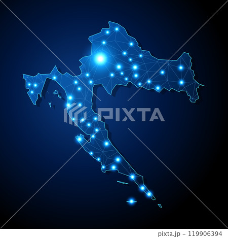 Croatia - country shape with lines connecting major cities 119906394