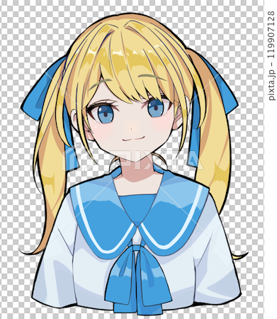 Bust-up illustration of a smiling blonde woman with twin tails Bust-up illustration of a smiling blonde woman with twin tails 119907128