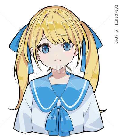 悲しむ金髪ツインテールの女性のバストアップイラスト 悲しむ金髪ツインテールの女性のバストアップイラスト 119907132