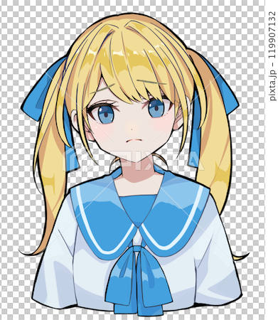 悲しむ金髪ツインテールの女性のバストアップイラスト 悲しむ金髪ツインテールの女性のバストアップイラスト 119907132