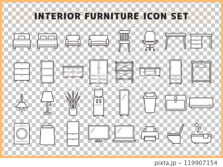 インテリア家具アイコン素材セット 119907154