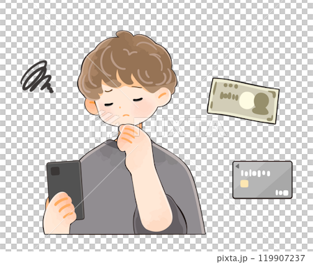 A young man with a smartphone worrying about money A young man with a smartphone worrying about money 119907237