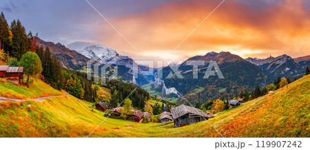 Lauterbrunnen, Switzerland valley from Wengen 119907242