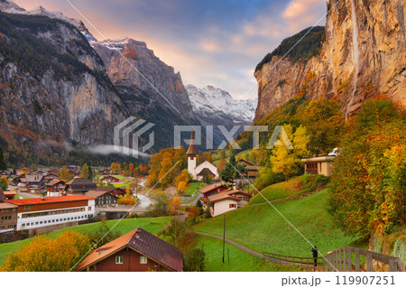 Lauterbrunnen, Switzerland on an Autumn Dawn Lauterbrunnen, Switzerland on an Autumn Dawn 119907251