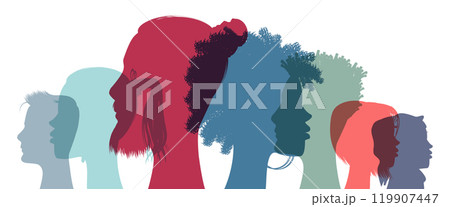 Man and woman silhouettes with different appearance - diversity concept - vector illustration Man and woman silhouettes with different appearance - diversity concept - vector illustration 119907447
