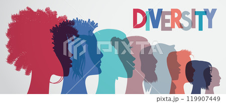 Man and woman silhouettes with different appearance - diversity concept - vector illustration 119907449