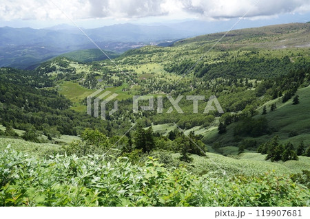 草津白根山山頂付近 国道292号 渋峠付近国道最高地点から芳ケ平方面を見る 2024年7月26日 草津白根山山頂付近 国道292号 渋峠付近国道最高地点から芳ケ平方面を見る 2024年7月26日 119907681