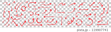 シンプルなペンの手書きの矢印セット ベクター 赤 119907741