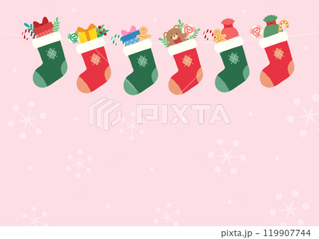 クリスマスプレゼントの入った靴下の背景素材13 119907744